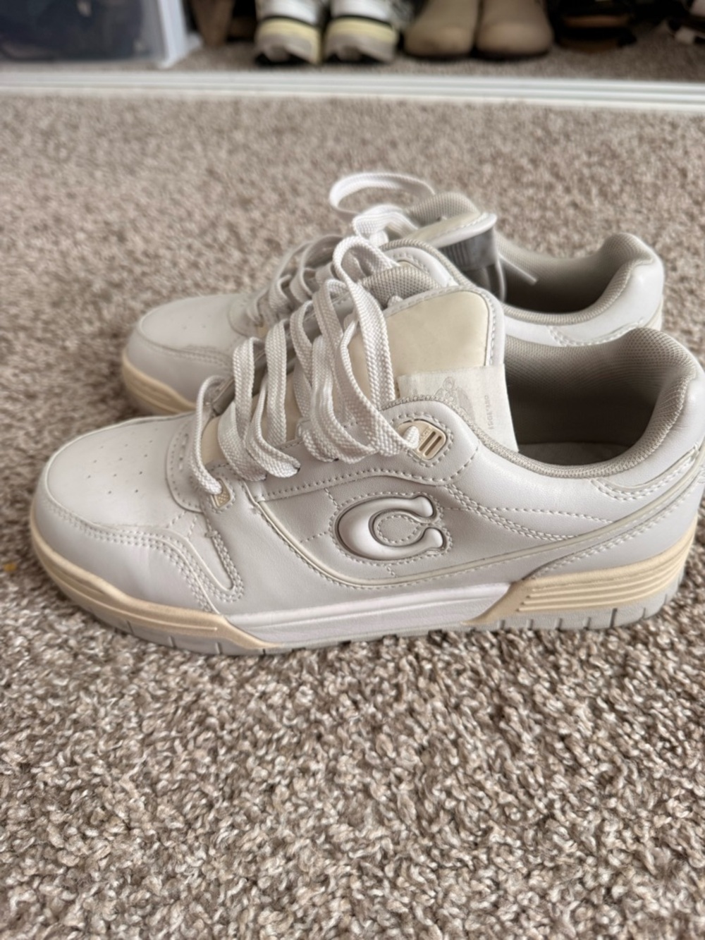 Coach White and Beige Leather Sneakers - Picture 4 of 8
